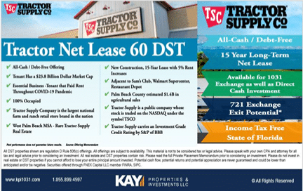 Tractor Net Lease 60 is a Delaware Statutory Trust offering in Florida. 